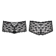 Charger l'image dans la galerie, Shorty collection Laetitia pour femme en dentelle noire à motif floral, petites fleurs.