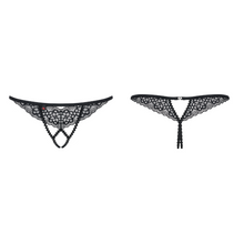 Charger l'image dans la galerie, Achat string lingerie femme dentelle fleurs noires de la marque Obsessive, disponible sur notre boutique de lingerie au meilleur prix.