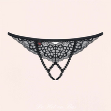 Charger l'image dans la galerie, String ouvert en dentelle noir et lanière sexy.