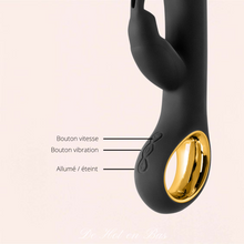 Charger l'image dans la galerie, Vente vibromasseur pour femme avec trois boutons faciles d'utilisation pour allumé, éteindre et changer les vitesses et vibrations de votre jouet intime rabbit My Duchess de luxe de la marque Black Empire.