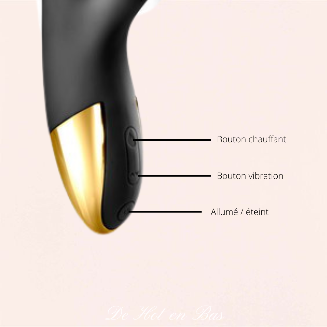 Achat vibromasseur rabbit chauffant en silicone noir - My Queen 2  De Hot  en Bas