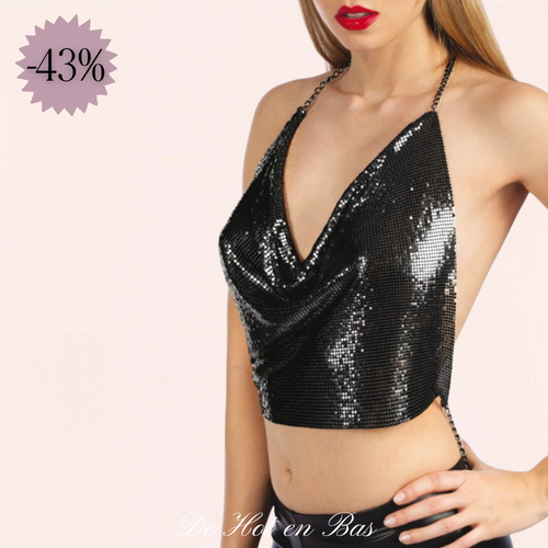 Notre magnifique top en strass noir Bijoux pour toi est disponible en promotion sur notre boutique de lingerie en ligne.