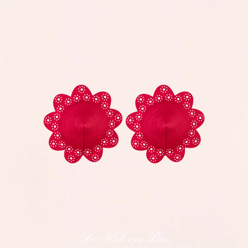 Cache-tétons en forme de fleurs de couleur rouge vif pour femme de la marque Obsessive.
