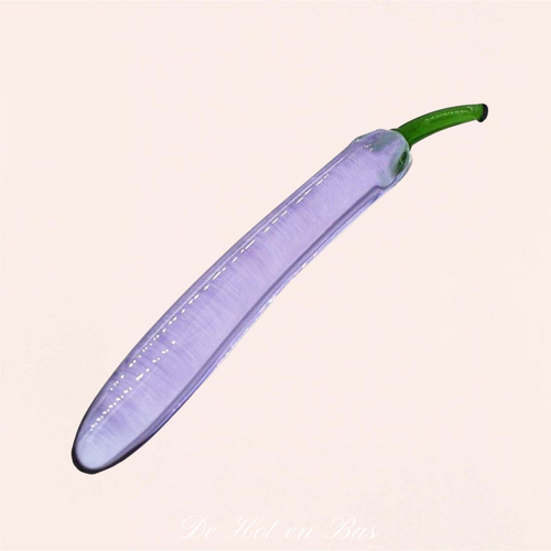 Magnifique dildo aubergine en verre de couleur violet et vert de haute qualité.