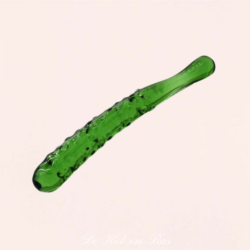 Dildo en forme de luffa pour femme et homme en verre de couleur vert.