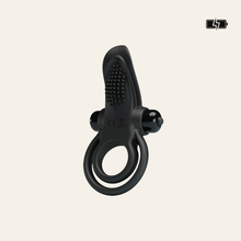 Charger l'image dans la galerie, Double cockring vibrant en silicone noir pour homme de haute qualité.
