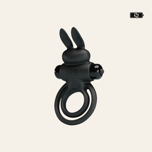 Charger l'image dans la galerie, Double cockring vibrant en silicone noir rabbit de la marque Pretty Love.
