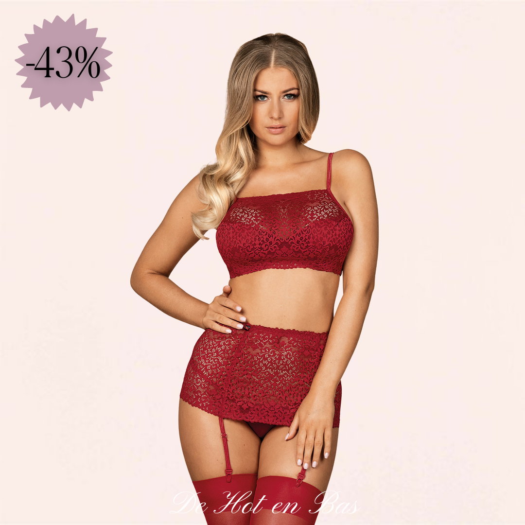 Ensemble de lingerie rouge sexy pour femme Vronique  De Hot en Bas