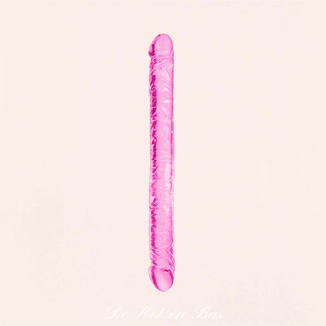 La collection Pure Jelly propose le gode double dong de couleur rose translucide pour femmes.