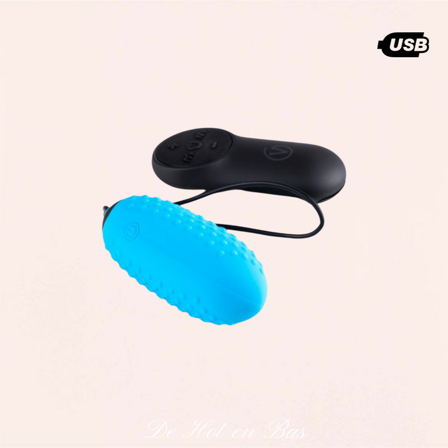 L'oeuf vibrant de couleur bleu Picots Remote Egg est fourni avec une télécommande.