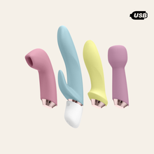 Charger l'image dans la galerie, Pack de 4 vibromasseurs puissants de la marque Satisfyer, garantie 15 ans pour une qualité de vos jouets optimal.
