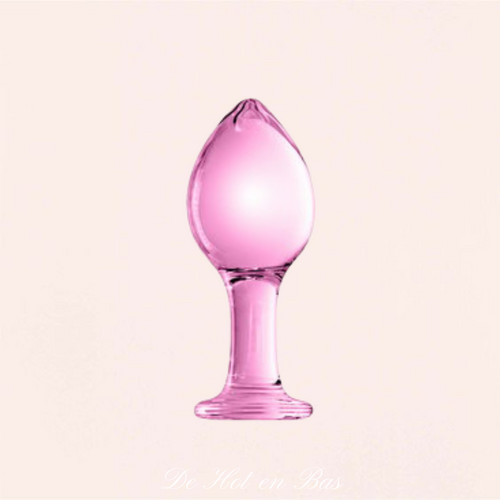 Le plug anal en verre cristal résistant de couleur rose clair est de forme arrondie avec boule large pour un plaisir anal incroyable.