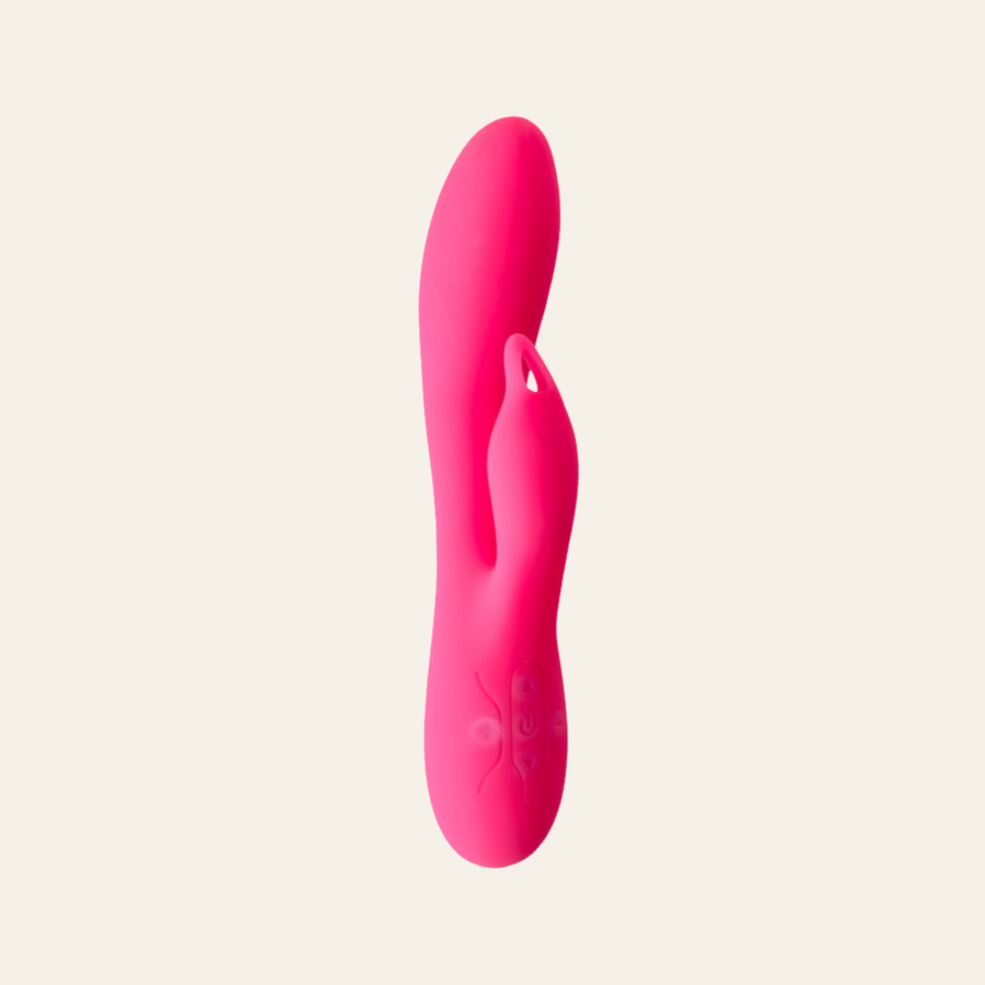 Plusieurs niveaux de vitesse pour ce vibromasseur rabbit Dual Vibrator V2 rose avec ergot deux oreilles.
