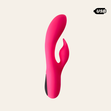 Charger l'image dans la galerie, Vibromasseur rose de la marque Virgite avec un câble USB pour le rechargement du vibromasseur rabbit.
