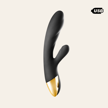 Charger l'image dans la galerie, Le vibromasseur rabbit avec ergot en silicone noir pour femme est parfait pour votre premier sextoy et jouet intime.
