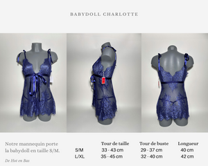 Babydoll bleu Charlotte de la marque Obsessive disponible en taille S/M et L/XL.
