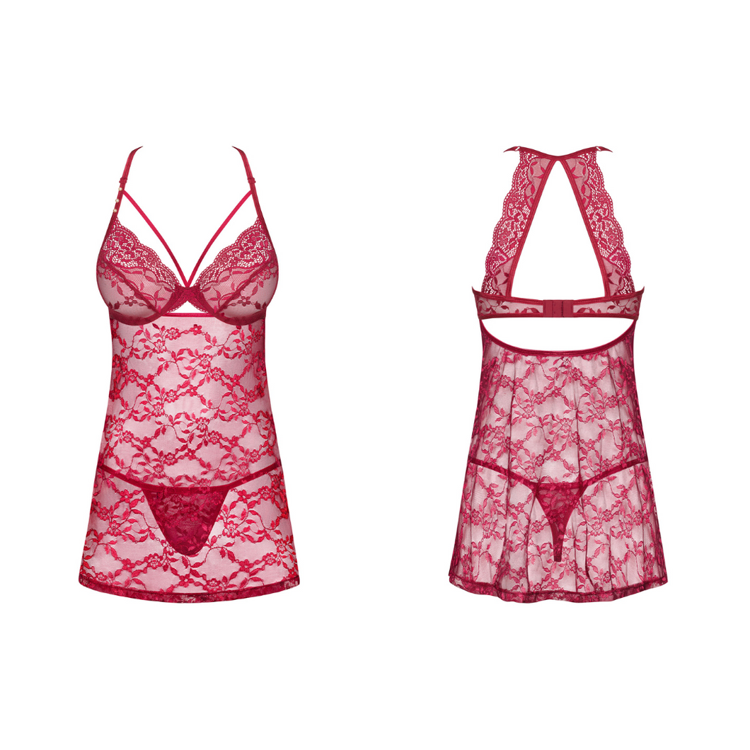 Vente babydoll fluide en dentelle douce et transparente pour femme, disponible sur notre boutique en ligne de lingerie au meilleur prix.
