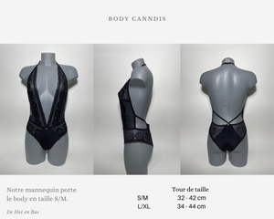 Guide des tailles du body canndis est disponible sur notre fiche produit pour connaître les dimensions de la lingerie body noir Canndis.