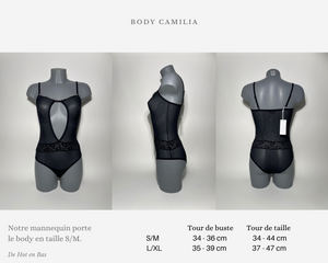 Ce magnifique body noir transparent élastique pour femme est disponible en différentes tailles.