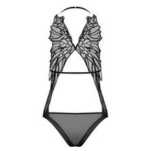 Charger l&#39;image dans la galerie, Ce body noir est composé d&#39;ailes dans le dos en tulle transparent pour femme de la marque Obsessive.
