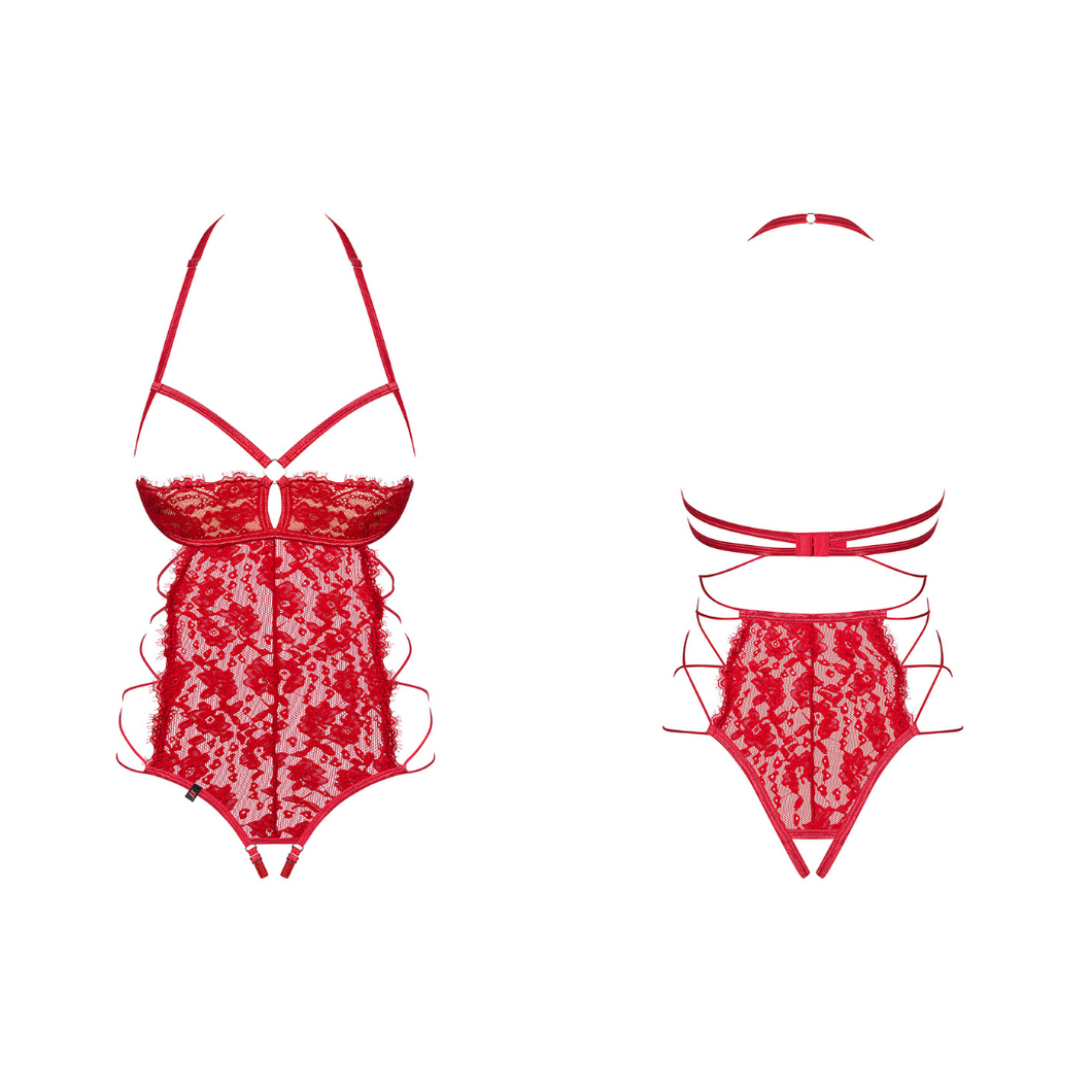 vente body de lingerie en dentelle rouge avec des motifs floraux de la collection Rediosa pour femme.