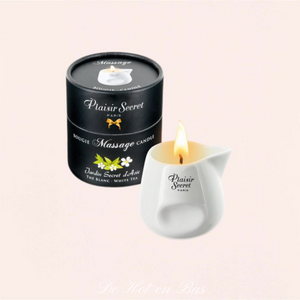 Une bougie de haute qualité thé blanc de la collection Plaisir Secret disponible sur notre site en ligne www.dehotenbas.com