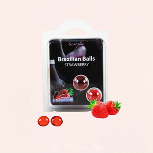 2 petites boules Brazilian Balls aromatisées à la fraise rouge pour un moment de massage tendre avec votre partenaire.