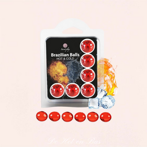Le pack de 6 brazilian balls effect chaud froid diffuse une huile de massage lubrifiante à sensations chaud froid de la gamme Secret Play.