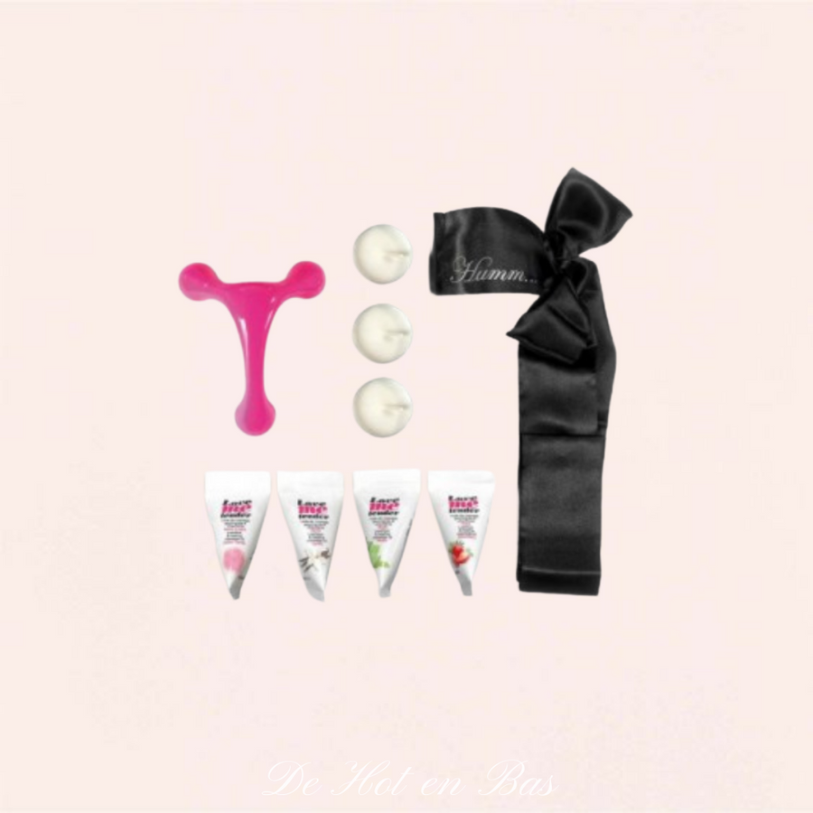 Joli coffret de la marque Love to Love composé de tous le nécessaire pour une soirée de massage sensuel.