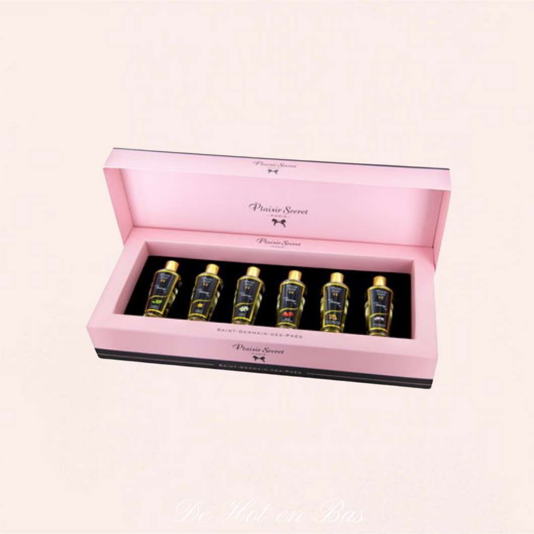 Coffret de 6 huiles de massage Saint Germain des Prés de la marque Plaisir Secret.
