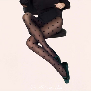 Achat collant pour femme fantaisie noir avec pois noir opaque disponible en plusieurs tailles sur notre site en ligne.