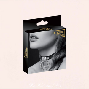 Achat collier tour de cou pour femme en simili noir avec double anneau argenté de la marque Bijoux pour Toi de haute qualité.