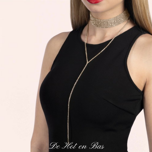 Magnifique collier de la collection Emma couleur doré avec strass pour femme.