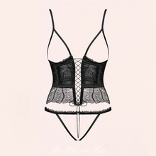 Charger l&#39;image dans la galerie, Charmant corset noir ouvert de la collection Romanesa disponible sur notre site en ligne.
