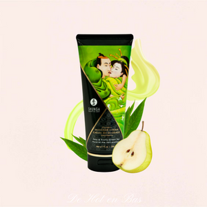 Crème de massage délectable pour une peau douce et hydratée au doux parfum de la poire et thé vert exotique.