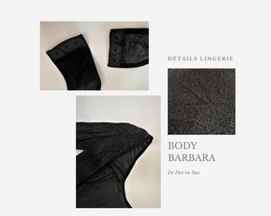 Magnifique détails du body barbara de couleur noir brillant.