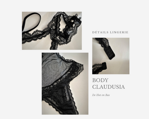 Découvrez notre lingerie et body en dentelle chic de couleur noir avec des photos de détails.