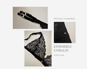 Ensemble de lingerie en dentelle profonde noire de la collection Coralie avec de jolies détails pour cet ensemble.