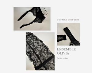 Voici des photos détails de votre ensemble de lingerie noir de la collection Olivia.