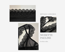 Charger l&#39;image dans la galerie, Détails de la dentelle de la nuisette de couleur noire pour femme, disponible en taille S/M et L/XL.
