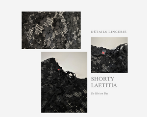 Découvrez notre shorty noir en dentelle fleurie de la collection Laetitia.
