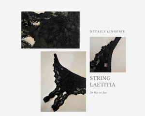 String Laetitia en dentelle délicate de couleur noir pour femme.