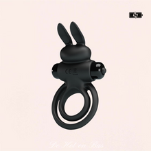 Charger l&#39;image dans la galerie, Double cockring vibrant en silicone noir rabbit de la marque Pretty Love.

