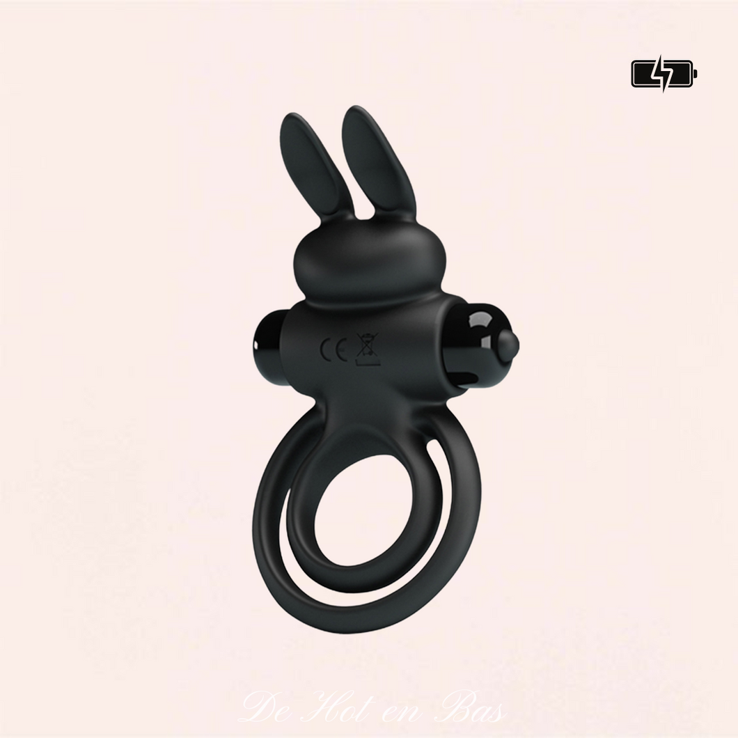 Double cockring vibrant en silicone noir rabbit de la marque Pretty Love.
