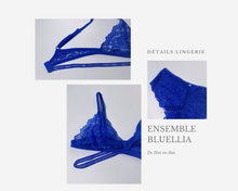 Charger l&#39;image dans la galerie, Ensemble bleu en dentelle fine et transparente de haute qualité pour la collection Bluellia de la marque Obsessive.
