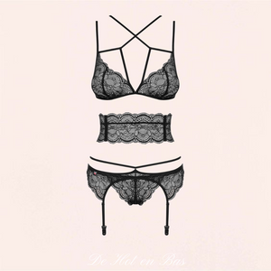 Vente d'ensemble de lingerie pour femme en dentelle, collection ensemble noir Olivia de la marque Obsessive.