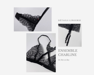Ensemble de lingerie en dentelle transparente pour femme de couleur noire de la marque Obsessive avec des détails érotiques chics.