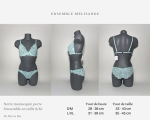 Achat ensemble de lingerie deux pièces de la collection Mélisande pour femme, disponible en taille S/M et L/XL.