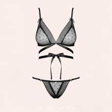 Charger l&#39;image dans la galerie, Achat ensemble de lingerie coquin en dentelle transparente à motif petit pois.
