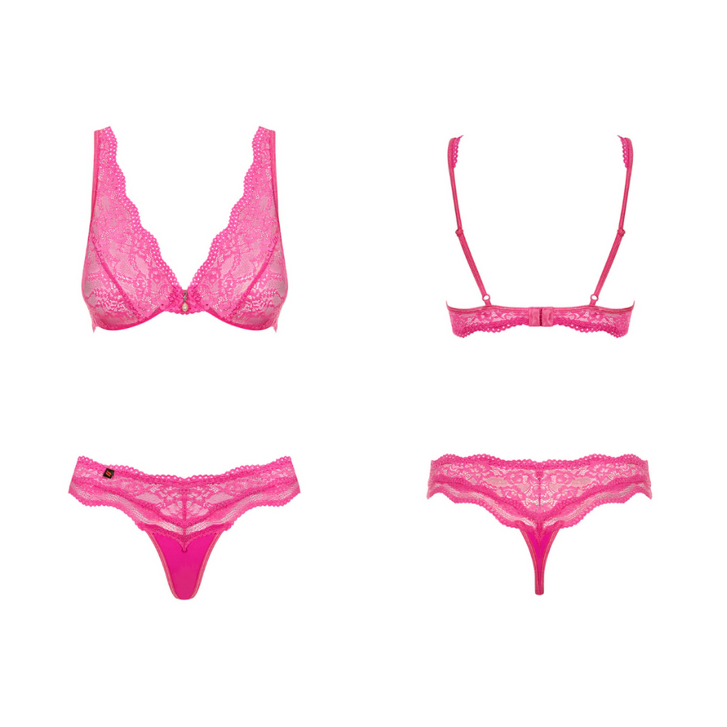 Achat ensemble de lingerie deux pièces en dentelle rose fluo fuchsia pour femme de la collection Lana pour femme à petit prix.